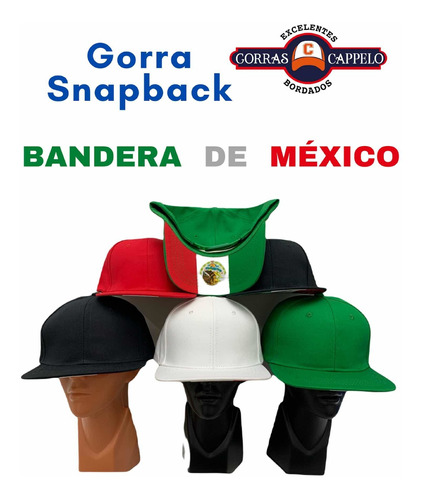 Paquete 15 Gorras Planas Con Bandera De México Color A Elegi