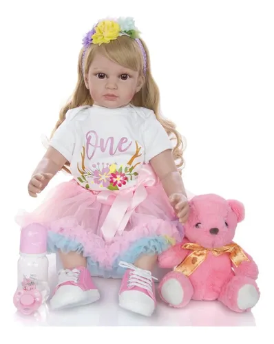 Boneca Bebe Isabela Rosa De Menina Com Roupa De Luxo Morena