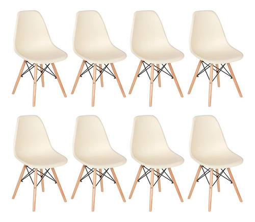 Kit - 8 X Cadeiras Charles Eames Eiffel Dsw Madeira Clara Cor da estrutura da cadeira Creme