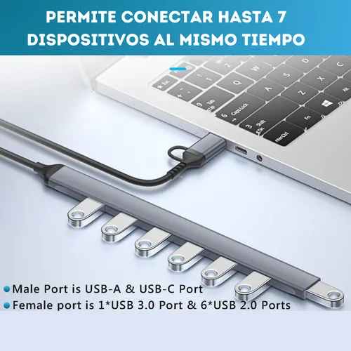 Hub Multipuertos 7 Puertos Usb 3.0 Salida Usb-c/usb Aluminio