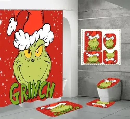 Juego De Cortinas De Ducha Grinch Con Alfombrilla De Baño, 4 Color 02