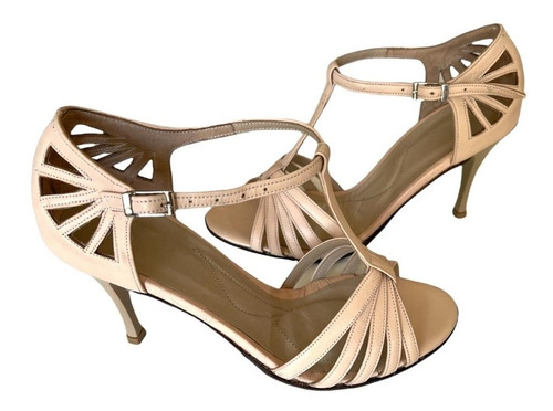 Zapatos De Baile Tango Fiesta Salsa Nude-natural Taco 8.5cm