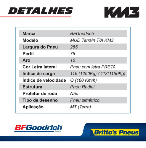 Pneu Aro 16 Bf Goodrich Mud Terrain T/a Km3 285/75 R16