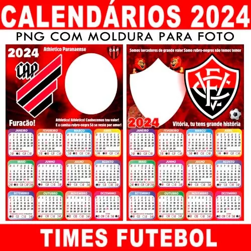 Calendário 2024 Time de Futebol em PNG para Colagem de Foto - Imagem Legal