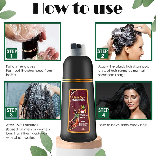 Champú Instant Hair Color Para Cabello Gris, 3 En 1, Cabello