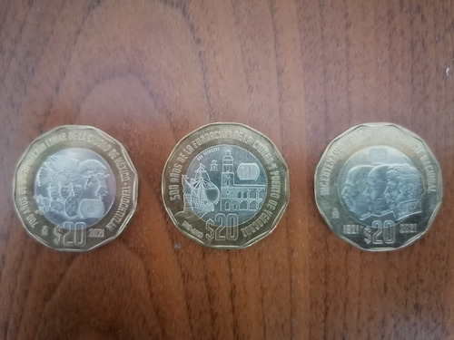 Vendo 3 Monedas Conmemorativas De 20 Pesos En Buen Estado, 