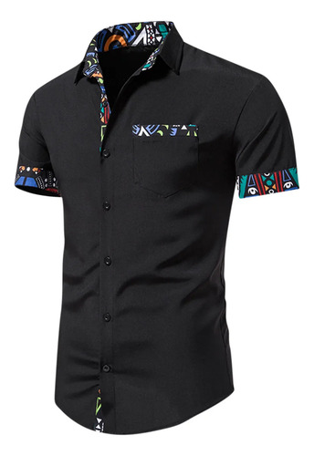 Camisa Informal De Manga Corta Con Botones Y Estampado For