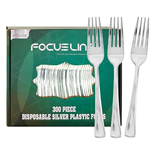 300 Pack Disposable Silver Plastic Forks, Solid And Dur...