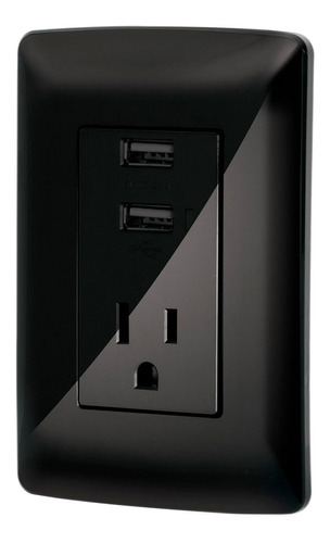 Contacto Aterrizado, 2 Puertos Usb, Negro, Volteck 47590 Color Negro