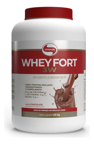 Kit 5 Whey Fort 3w Vitafor Chocolate 1800g