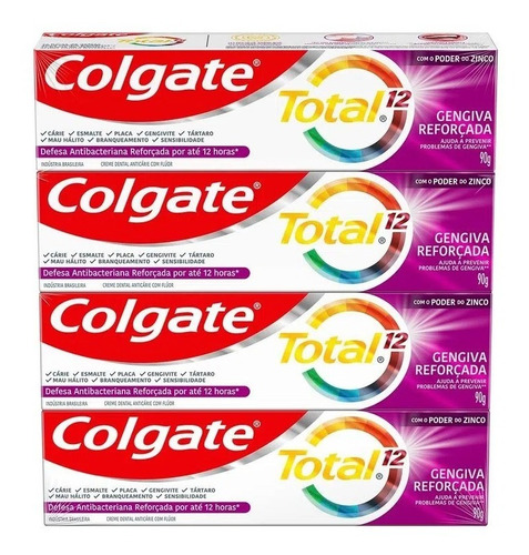 Creme Dental Total 12 Gengiva Reforçada Pack 4 Und 90g Cada