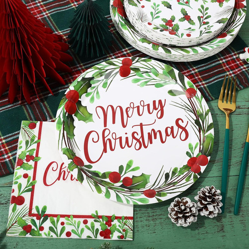 Anydesign - Juego De 75 Platos De Navidad, Servilletas De Ac