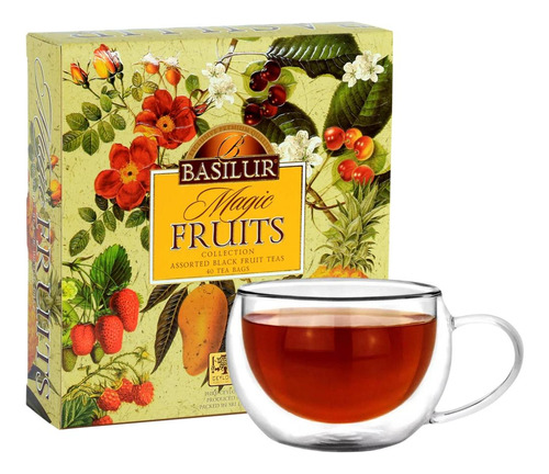 Pack Te Basilur Magic Fruits 40 Bolsas + Taza Doble Vidrio