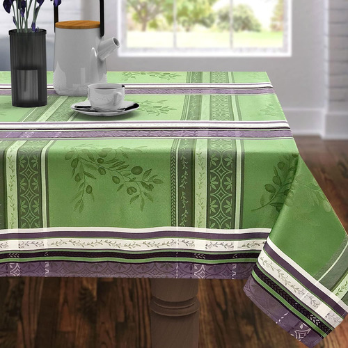 Mantel Tejido Jacquard De Hojas Y Ramas De Olivo Teñido (ver