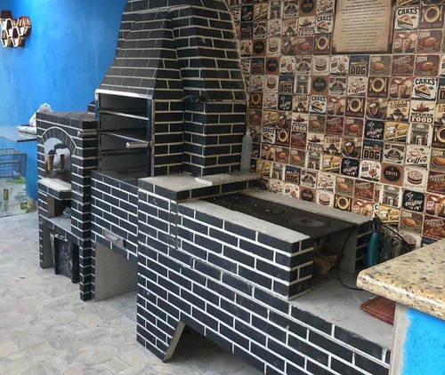3em1 Pré-moldado Churrasqueira 75cm +forno Pizza+fogão Lenha