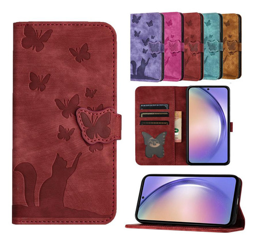 Funda Tipo Libro Flip Butterfly Cat Para Samsung Galaxy A71 A56 A55 A54 A53 A52s A51 A42 A36 A35 A34 A33 A32 4g 5g