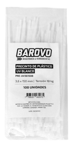 Precintos Plásticos Prensacable 3,6x150mm X100u Blanco Negro