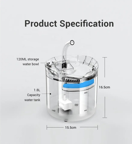 Imagen 6 de 10 de Bebedero Fuente De Agua Filtro Dispensado Gato Mascotas 1.8l