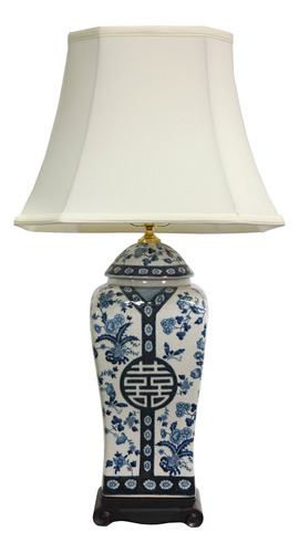 Oriental Furniture Lampara Florero Azul Blanco 26.0 in