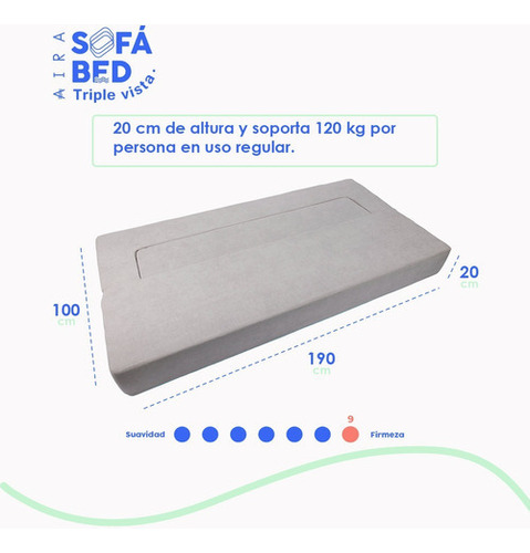 Sofá-cama Aira, poltrona, colchão individual, colchão 3 em 1, caixa de cores, cinza