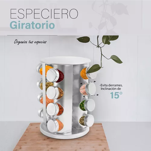 Especiero Giratorio Moderno 16 Frascos De Vidrio Cocina Color Transparente