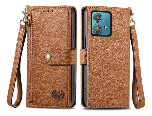 Funda Tipo Cartera De Cuero Con Corazón Para Celular