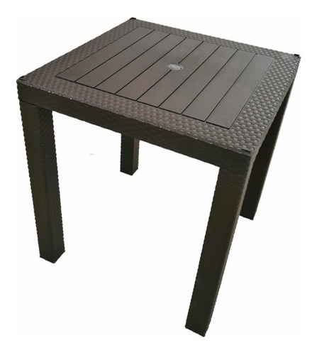 Mesa De Plástico Tipo Rattan Cuadrada Desmontable 70x70 Café