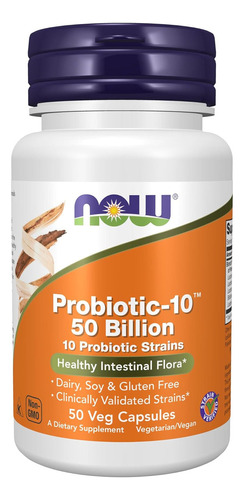 50vcaps Now Foods Probiotics-10 50billion Flora Intestinal Sabor Sin Sabor