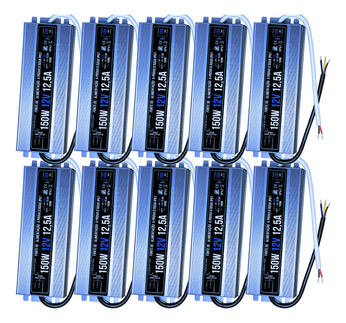 10pçs Fonte Blindada Bivolt Ip67 Prova D'água 12v 12,5a 150w
