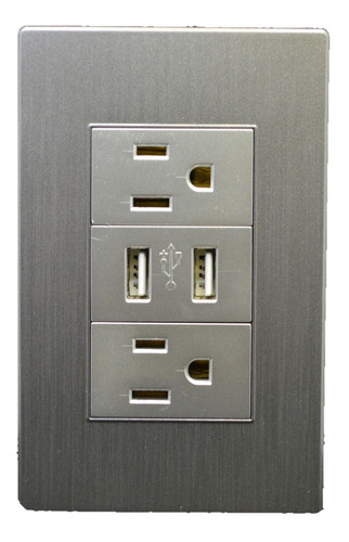 Imagen 1 de 4 de Contacto Duplex Y Usb Con Placa Color Gris