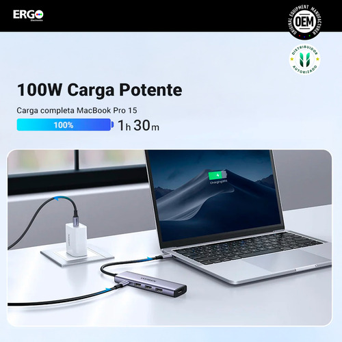 Hub Ugreen 5en1 Usb-c Multipuerto 5gbps Pd-100w 4k 3a Pc Mac