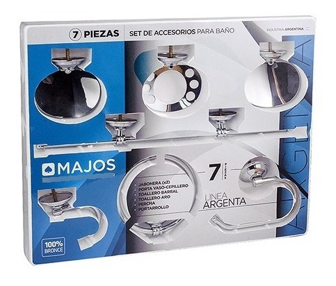 Set De Accesorios Para Baño Majos Argenta Cromo 7 Piezas