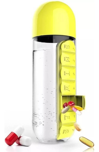 Botella De Agua 600ml + Pastillero Organizador De Pastillas 