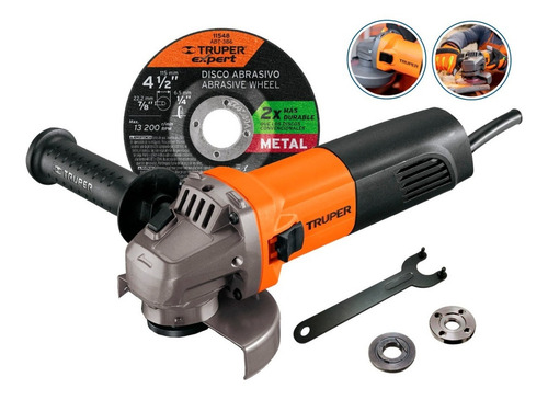 Esmeriladora angular Truper Profesional ESMA-4-1/2A12 de 60 Hz color naranja 700 W 127 V + accesorios
