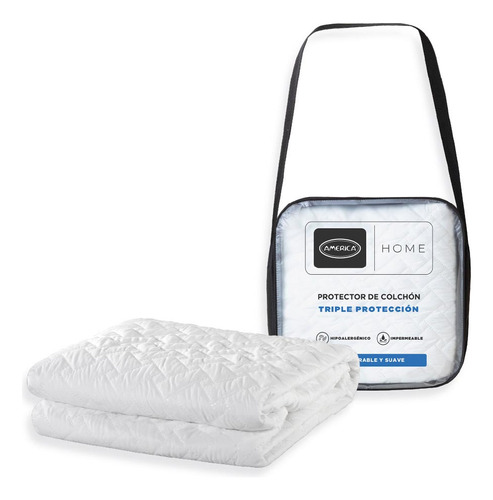 Cubre Colchón América Home Triple Protección Queen Size Cm Blanco Rayas Queen