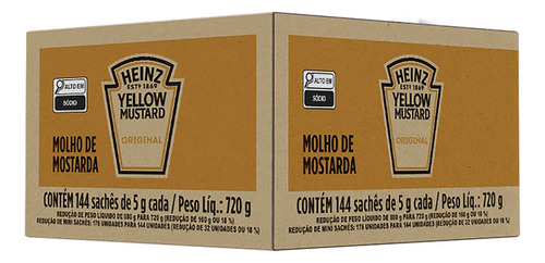 Heinz Molho De Mostarda Yellow Em Caixa Com 144 Sachês De 5g