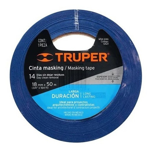 Imagen 1 de 1 de Masking Tape, 3/4'' 18mm X 50 M, Azul Truper 12621