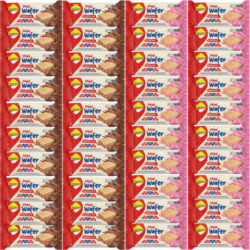 Mini Wafer Diet Lowçucar 22g Morango E Chocolate Kit Com 40