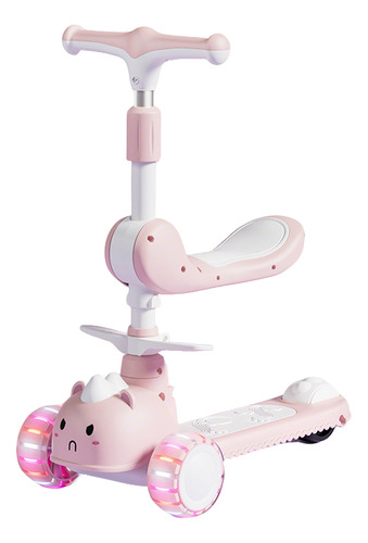 Scooter Infantil Ajustable Con Asiento 3 Ruedas Y Luz