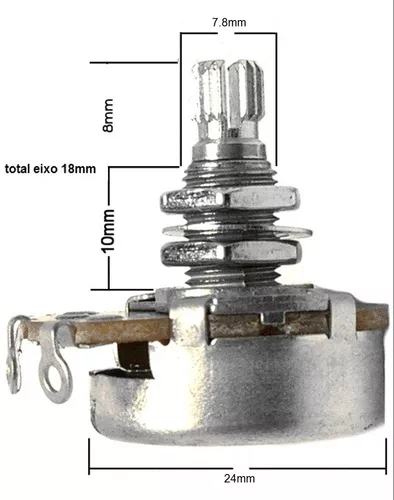 Potenciômetro B250k 16/18 Alpha Tambor Pequeno Eixo Longo