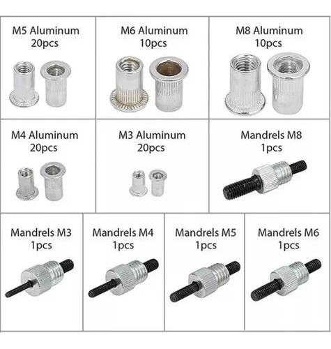Kit Remachadora Tuerca 86 Piezas M3 A M8 Remache Ciego