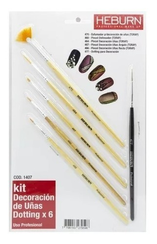 Heburn Kit X 5 Pinceles + Dotting Decoración Uñas Cod 1407