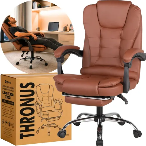 Cadeira Presidente Marqs Home Thronus Ergonômica de Couro Sintético Marrom com Apoio de Pés Reclinável