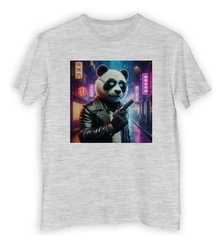 Remera Niño Panda Con Un Arma Ciudad Campera Cuero