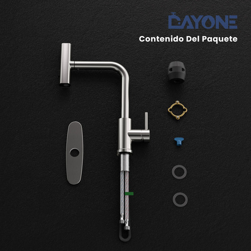 Llave Mezcladora Para Fregadero Monomando Grifo Para Cocina Acabado Cepillado Color Plateado