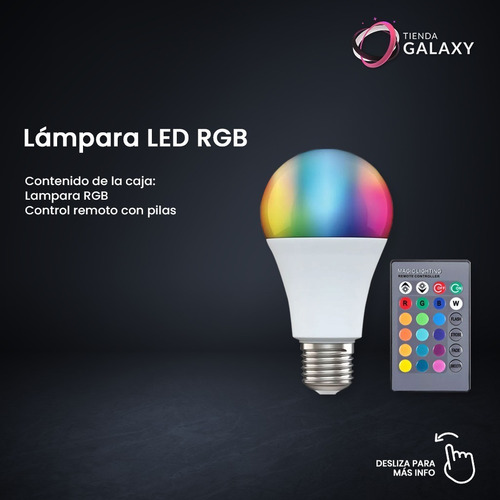 Imagen 3 de 9 de Lampara Led Rgb 12w E27 220v 16 Colores Control Remoto