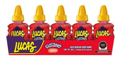 Lucas Gusano Dulces Salsa Chamoy 10 Piezas De 36g - 360g