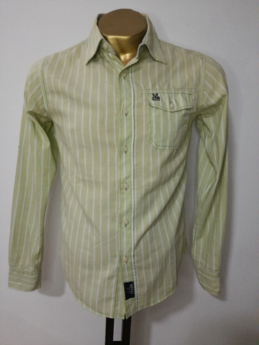 Camisa Moose Original Talla S Slim Verde Rayas Casual Cambio