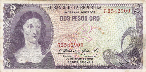 Colombia 2 Pesos Oro 20 Julio 1972