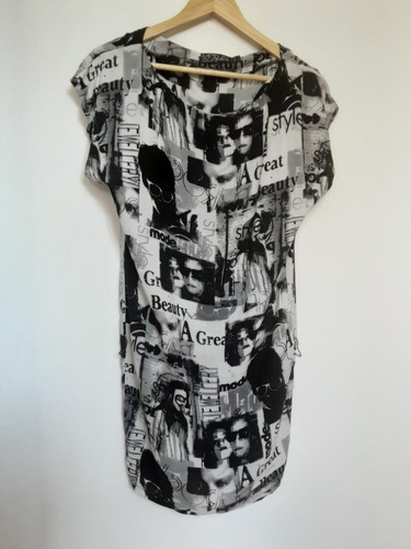 Imagen 6 de 10 de Vestido Estampado Periódico, Cerrado Manga Corta, Talla S